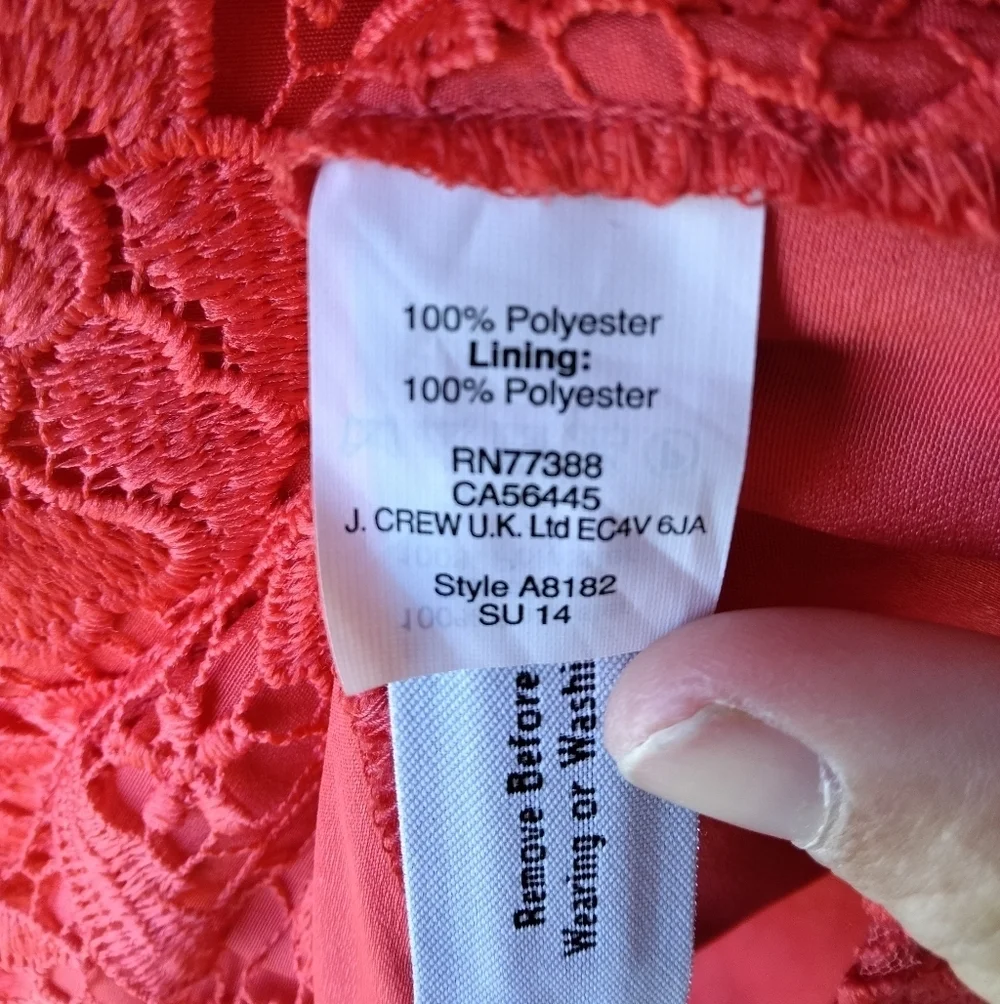 J. Crew Collection Poppy Coral Color Lace Sheath Dress Knee Length Size 8